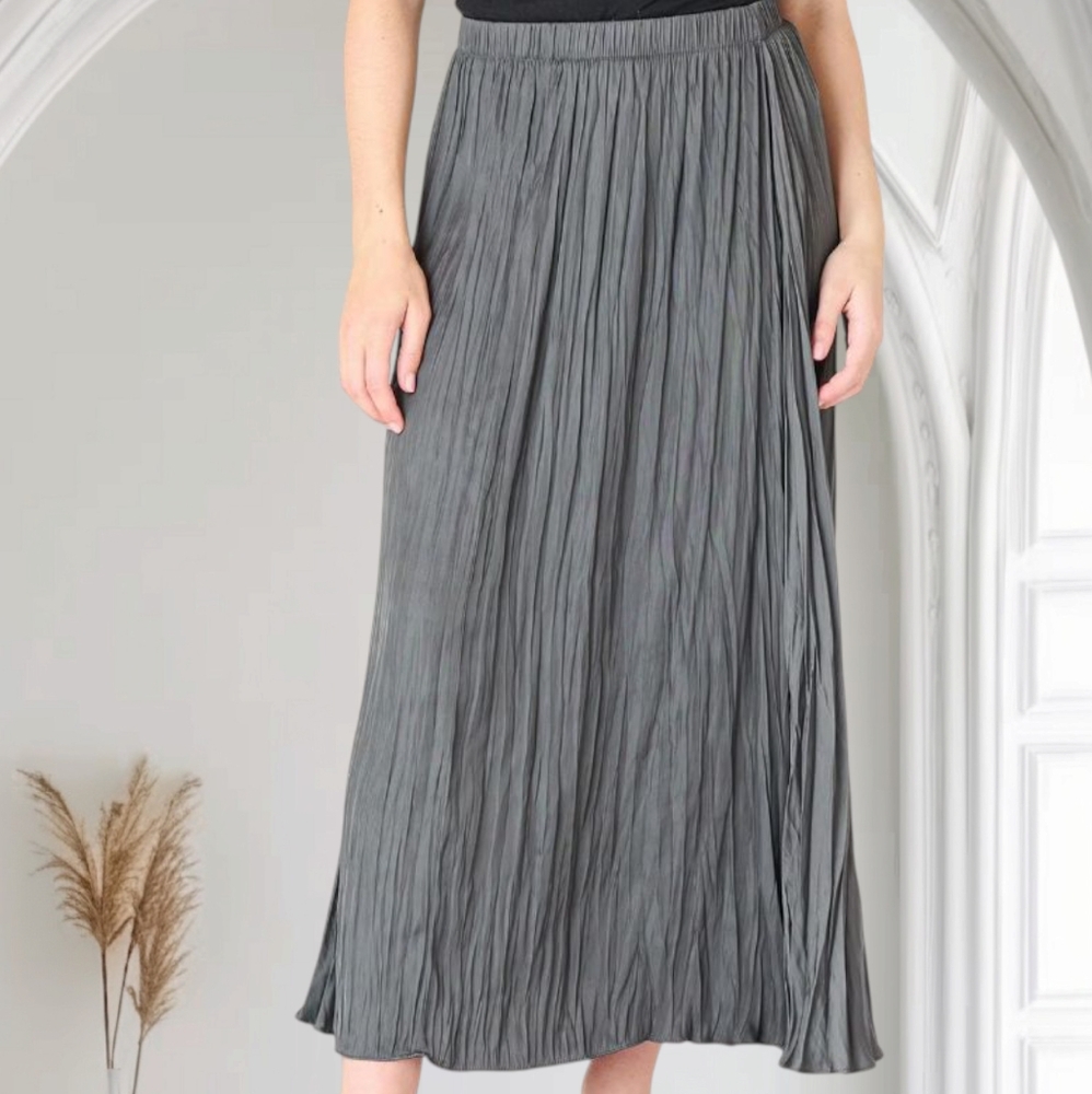 M🍂Charcoal Gray Maxi A-Line Skirt with Pleats - Picture 2 of 9